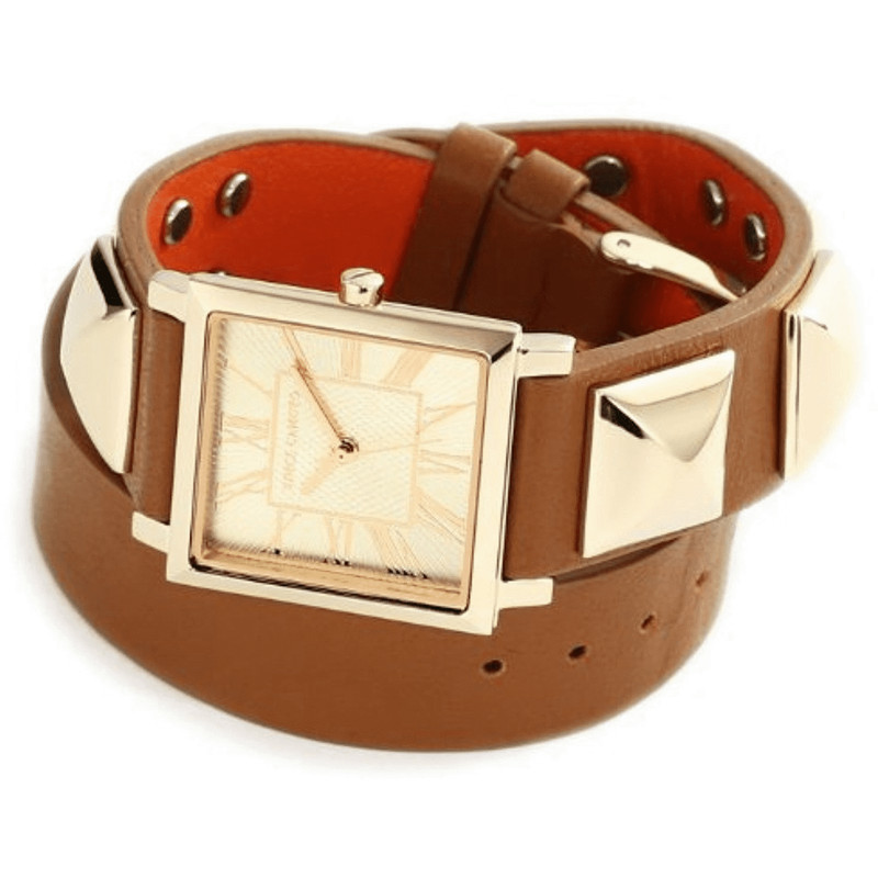 Vince Comuto UNISEX LADIES MEN Watch Double Band Brown Leather Strap Gold Plated