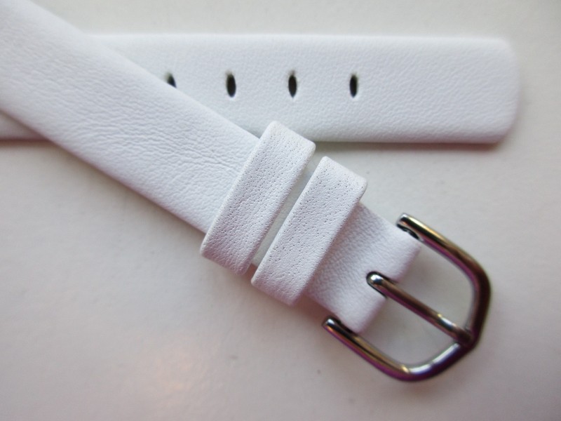 White XL unstitched untapered 12 MM leather watch band strap gallery