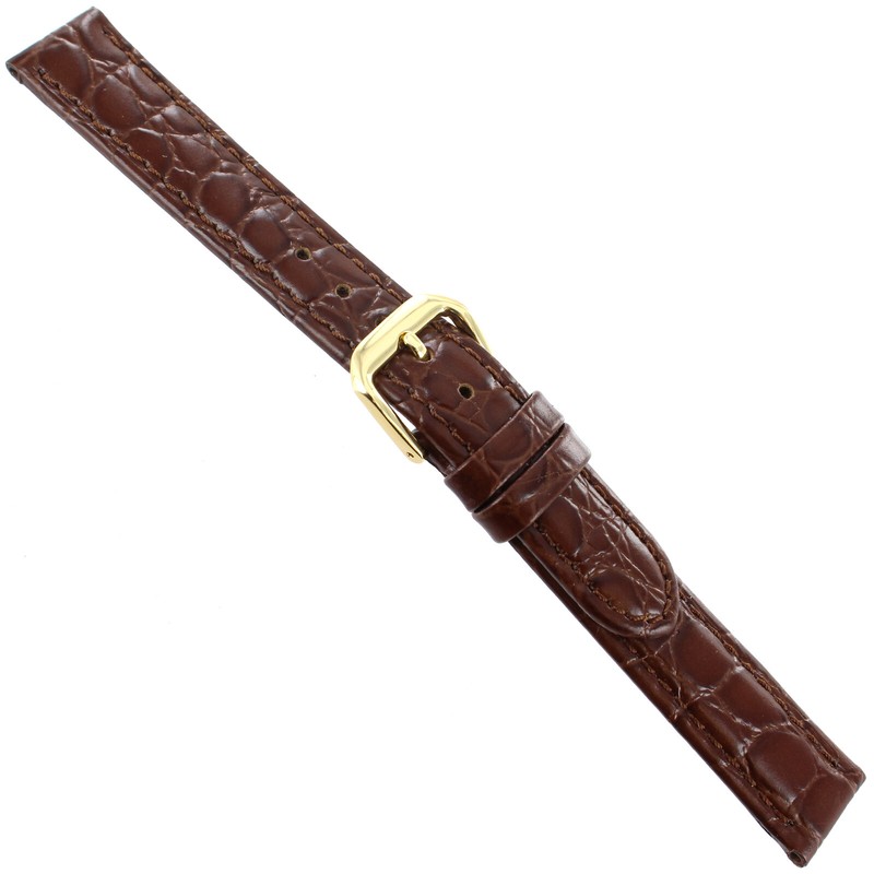 15mm deBeer Brown Handcrafted Leather Alligator Grain Stitched Band Regular