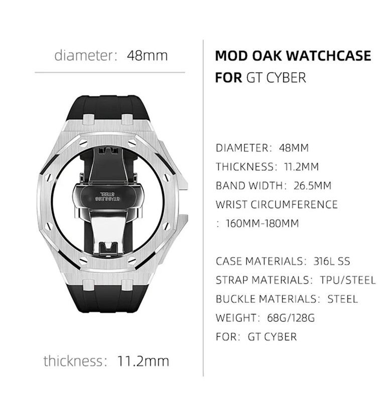 Premium 316L Stainless Steel AP Mod Kit Case Strap fr Huawei Watch GT Cyber Band gallery