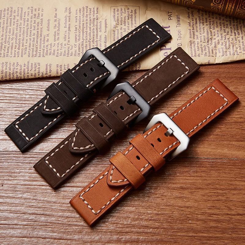 Double Side Top Layer Cowhide Genuine Leather Watch Band Wristwatch Strap20-24mm