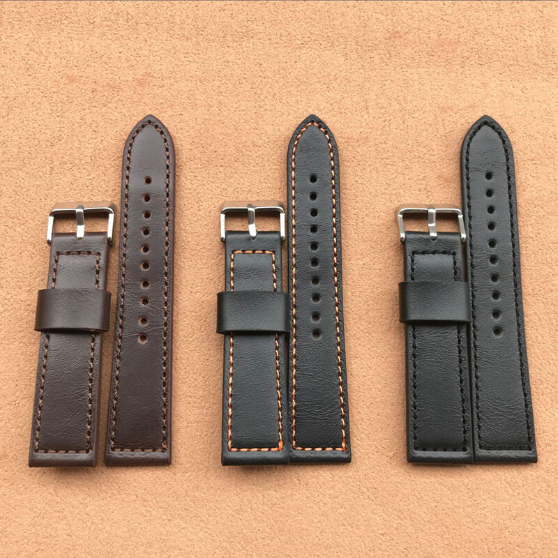 High Quality Genuine Leather Soft Watch Strap Pin Buckle Band Mens 18/20/22/24mm gallery