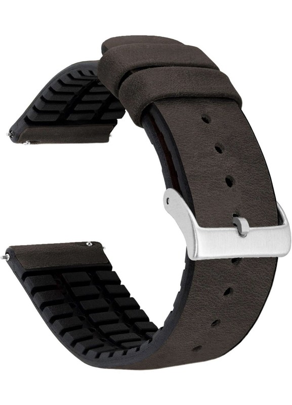 BARTON Hybrid Leather & Rubber Watch Band 21mm Smoke Black Quick Release New gallery