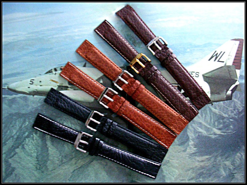 16mm Black Open End Buffalo Leather Military trench watchband IW SUISSE 18 20 22