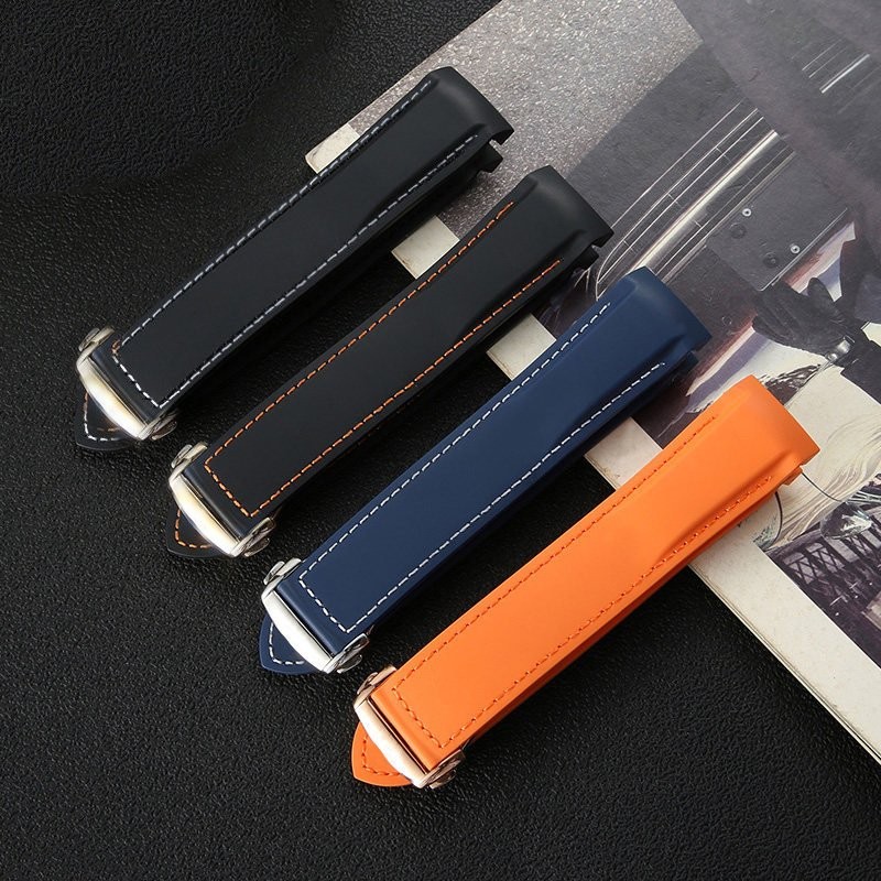 Curved End Rubber Silicone Watch Band Strap Bracelet Deployment Clasp 20 22mm gallery