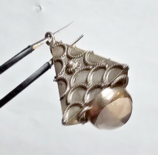 Antique 830 Silver Rose Quartz Stone Fob