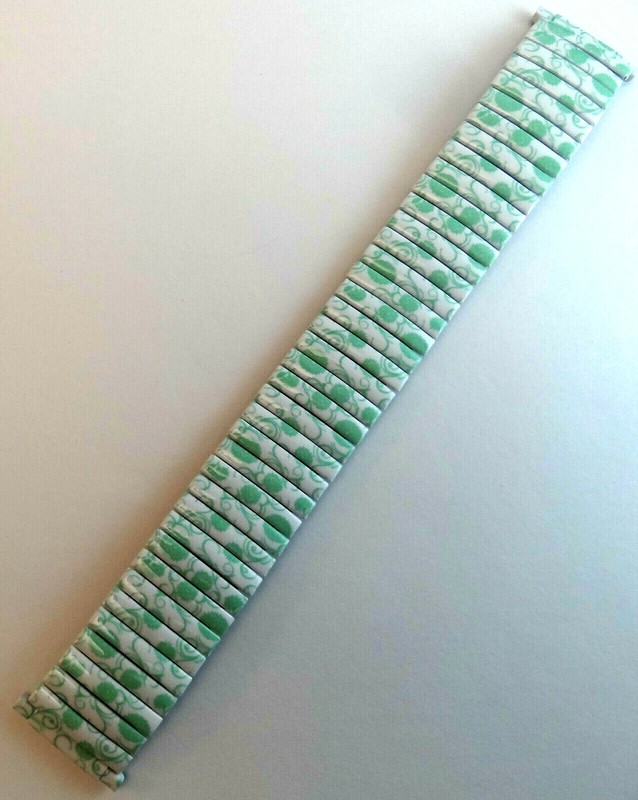 New Mens Stainless Steel Expansion 16-22mm WHITE with Green Dots Watch Band