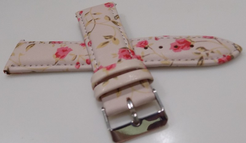 New Womens Pinkish White with Red Roses Print 22mm Watch Band Silver Tone Buckle