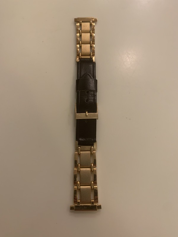 Vintage Pair (Two) NOS Gold Tone Link & Faux Leather Watch Band Straps 16mm-19mm