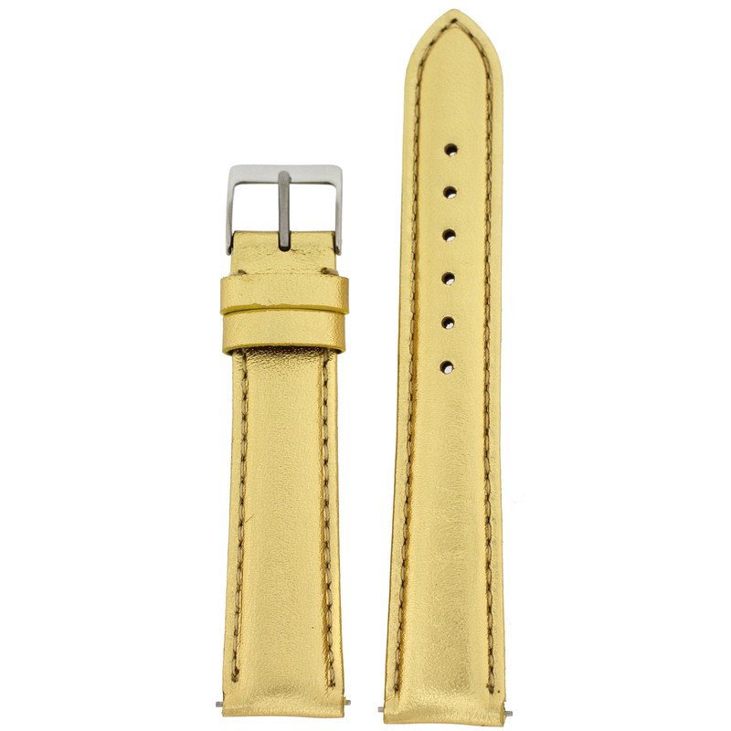 Watch Band Ladies Gold Metallic Leather Padded Built-In Spring Bars