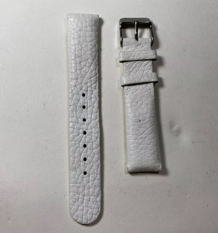 White Leather WATCH STRAP Watch Band Silver Tone Buckle 18 mm NEW
