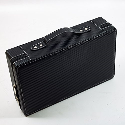 10 Watch Briefcase Black Carbon Fiber Zippered Travel Storage Case 50MM Father's gallery
