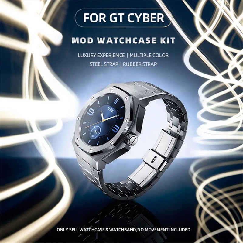 Premium 316L Stainless Steel AP Mod Kit Case Strap fr Huawei Watch GT Cyber Band
