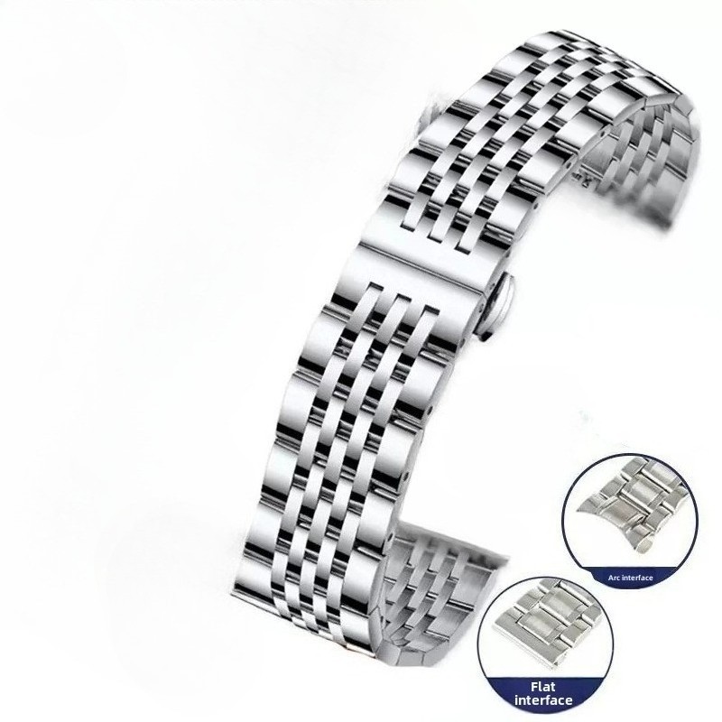 Solid Stainless Steel Watch Band Strap Butterfly Clasp Bracelet 12-22mm with Arc