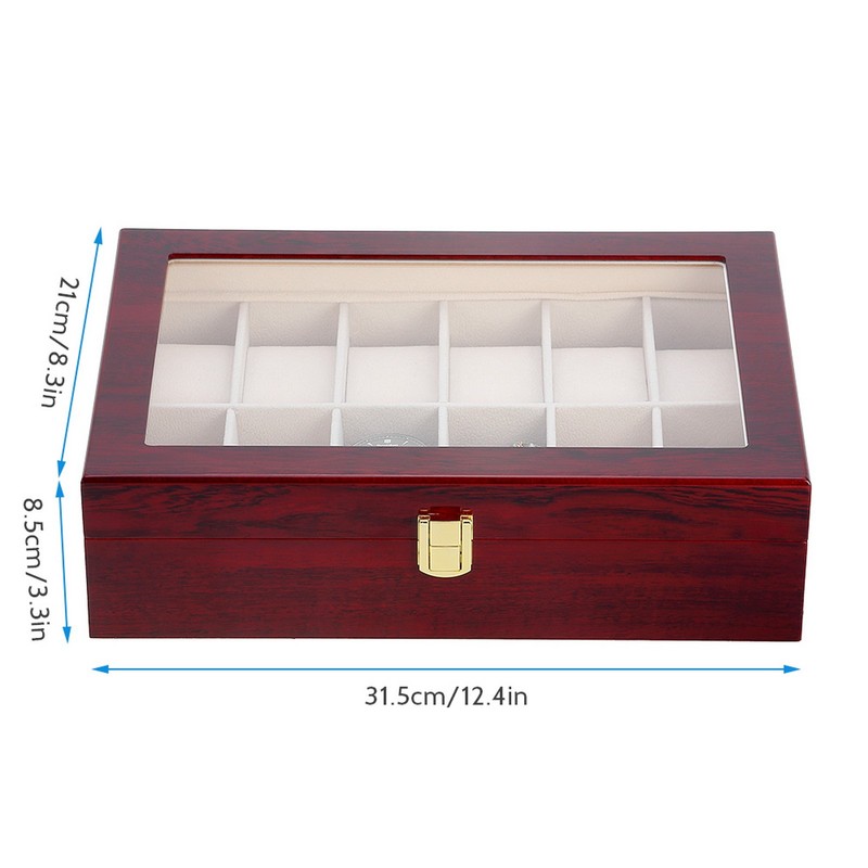 3/6/10/12 Slot Wooden Watch Box Glass Lid Jewelry Organizer Display Case Gift gallery