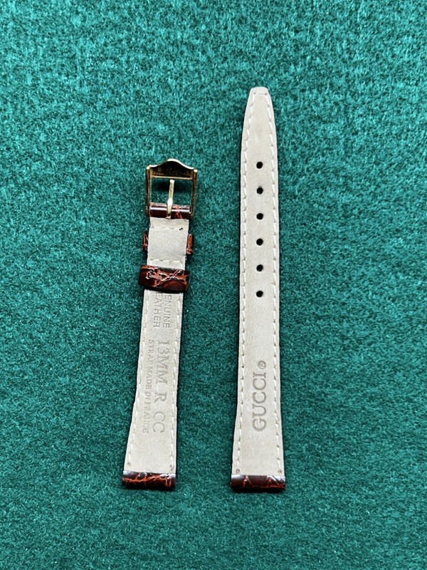 GUCCI Ladies Reddish Brown Genuine Croc Leather Watch Band 13mm NOS gallery