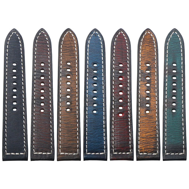 StrapsCo Vintage Distressed Leather Stitched Watch Band Strap Quick Release 20mm gallery