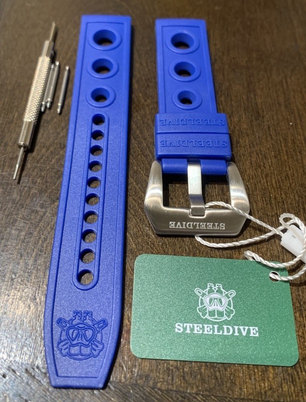 20mm Steeldive Blue Waffle Rubber Dive Watch Strap Band US SELLER New