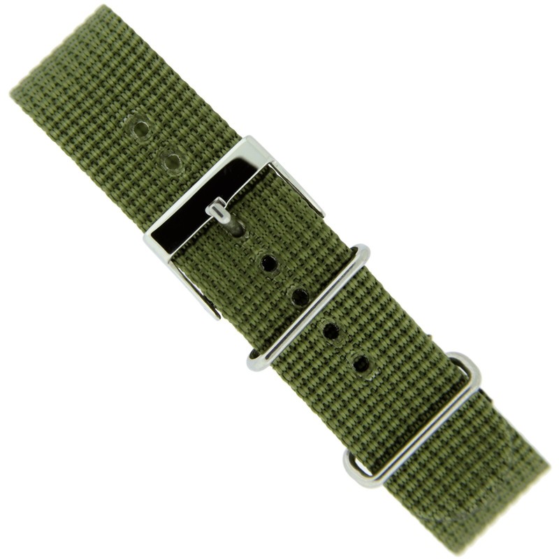Watch Band Nylon One-Piece Sport Strap Olive Green Stainless Buckle 20mm