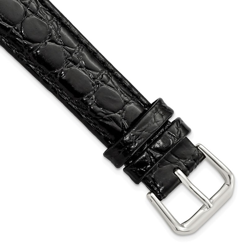 19mm 8.5″ Long Black Alligator Style Grain Leather Silver-tone Buckle Watch Band