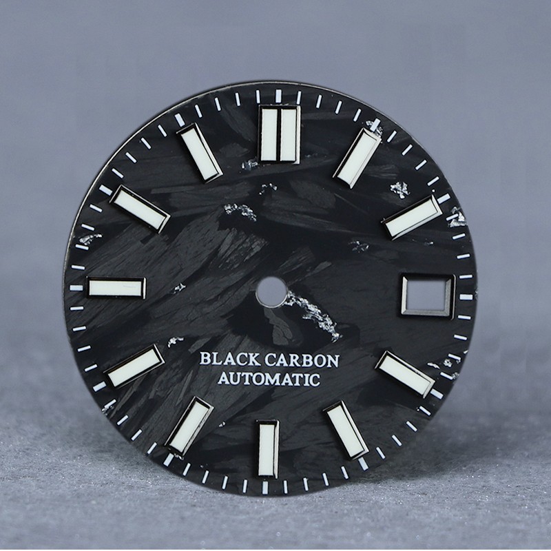 28.5mm Forged Carbon Fiber Watch Dial With Gold Flake BGW9 Luminous For NH35