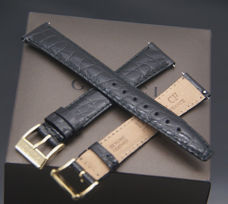 New Gucci 17 MM Black Genuine Leather – Alligator Pattern – Band – 17.105 Short