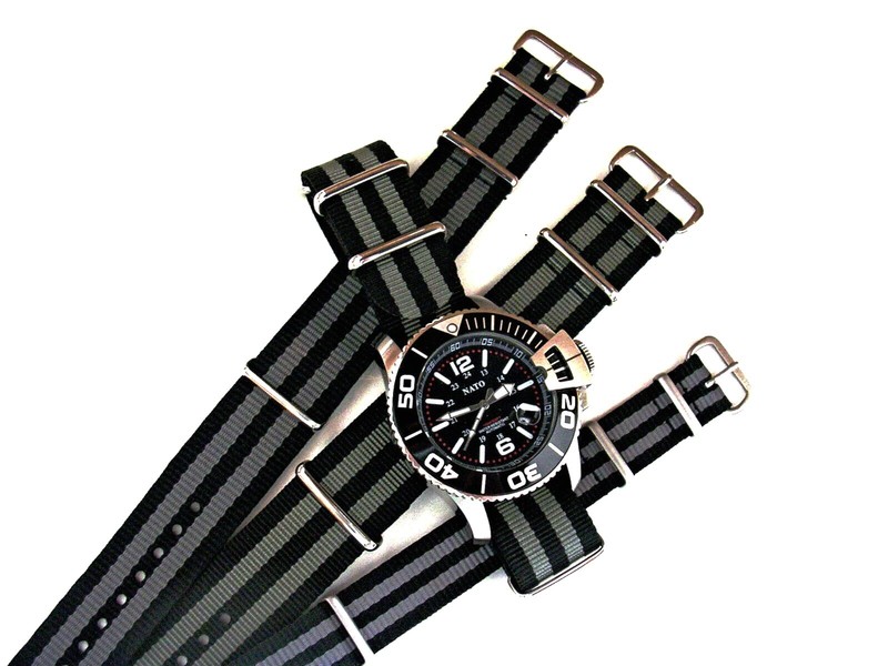 NATO G10 ® Black Grey HD nylon Military Dive watch band RAF strap bond IW SUISSE gallery