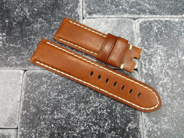 New 22mm Deployment Strap Soft Calf Leather Watch Band for PANERAI Gold Brown gallery