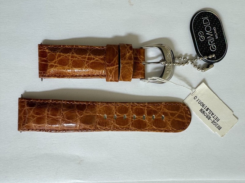 NOS Grimoldi ITALY Genuine Crocodile Brown Leather Band Strap 22mm