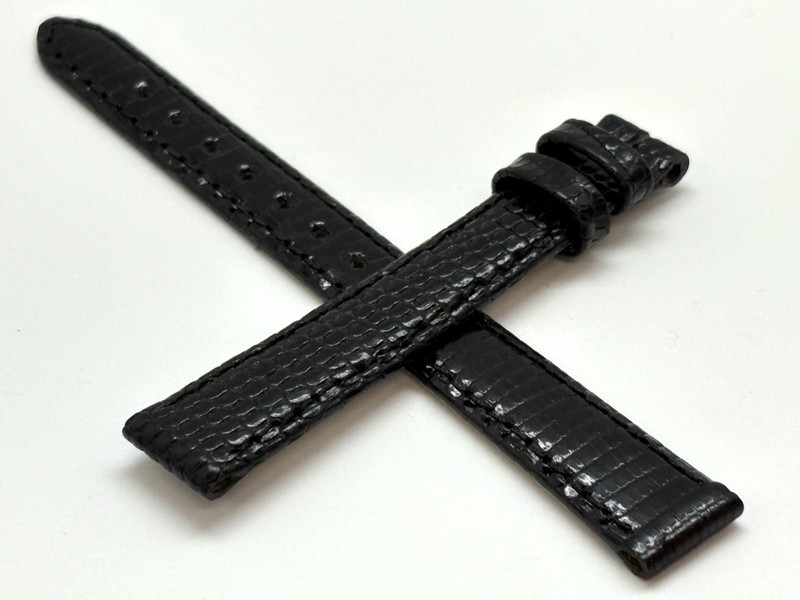GENUINE LONGINES Lizard Glossy Black 12mm/10mm Watch Strap No Buckle NEW