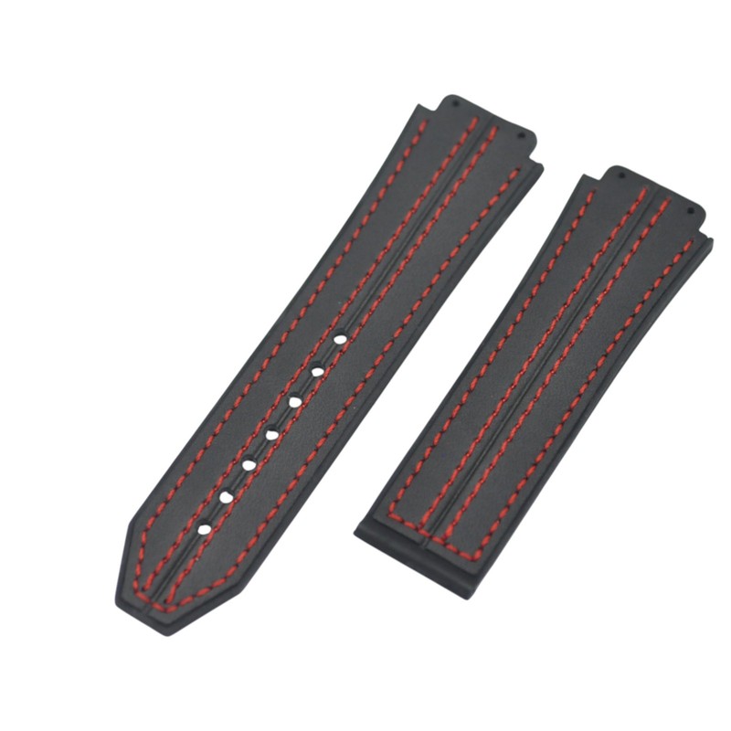 Big Bang 44mm Black Leather Plated Rubber Watch Strap For Hublot
