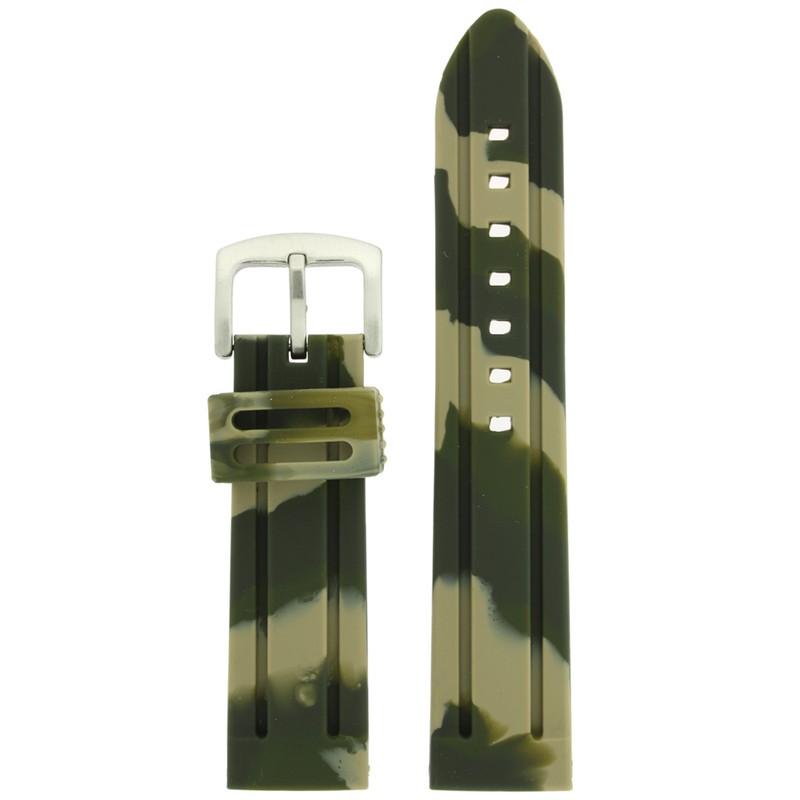 Watch Band Silicone Rubber Military Camouflage Green
