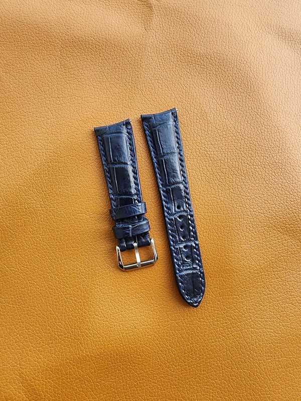 22/18 MM Dark Blue Genuine Real Leather Skin Watch Strap Band CURVED END gallery