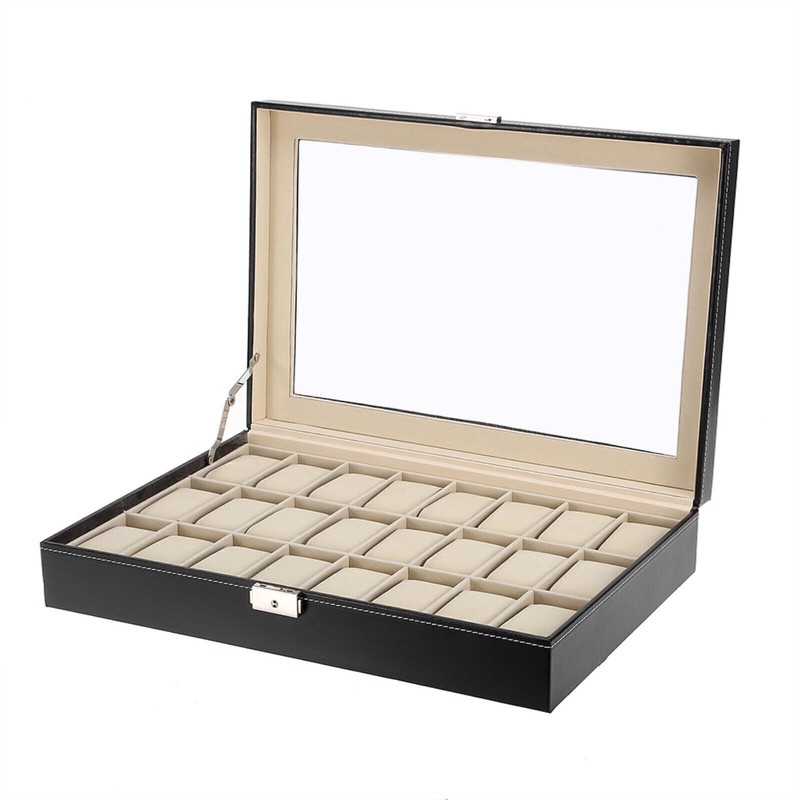 24 Slots Watch Box PU Leather Watch Case Organizer Watch Display Case Lockable gallery