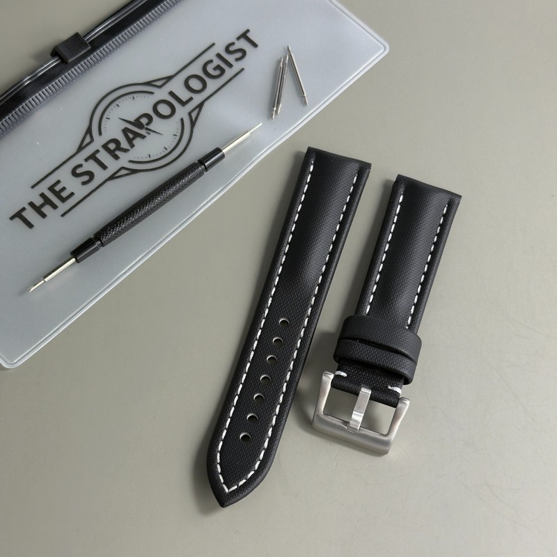 Black White Stitch Sailcloth Watch Strap Band Premium Divers 19mm 20mm 21mm 22mm