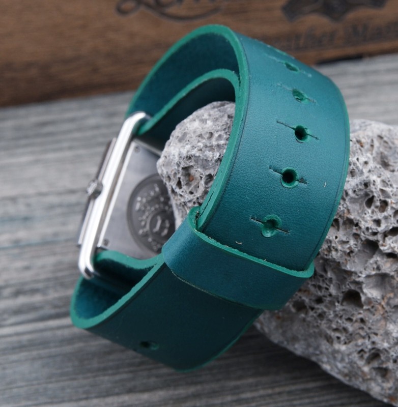Handmade Leather Watch Strap for Hermes Barenia BA1.510 Turquoise 24mm gallery