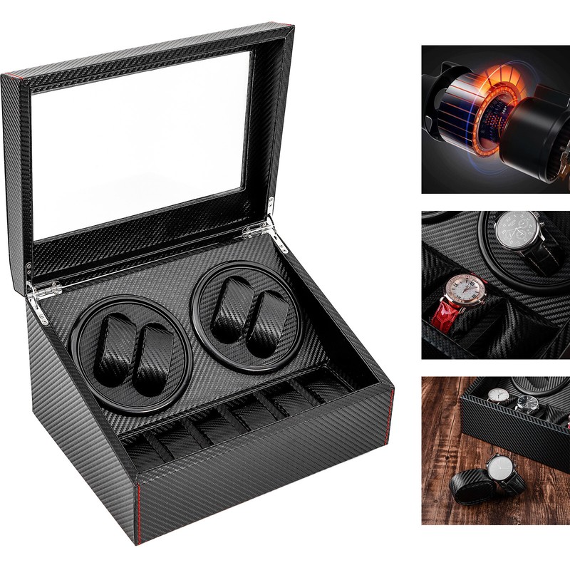 4+6 Automatic Rotation Watch Winder Box Storage Case Self Winding Display Box US
