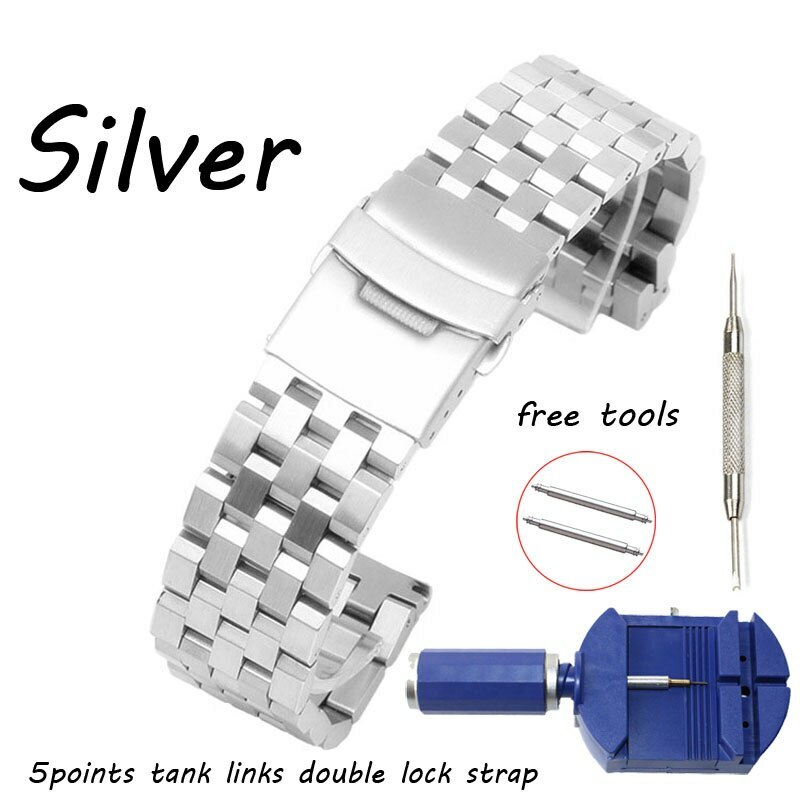 Stainless Steel Strap Watch Band 18mm 20 22 24 26mm Metal Bracelet Secure Buckle
