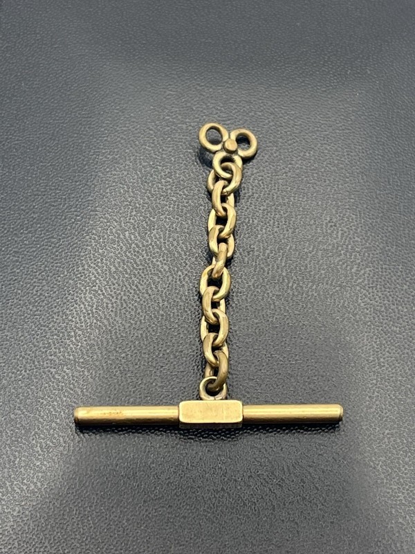 Albert Victorian t bar pocket watch chain vintage curb chain antique gold tone gallery