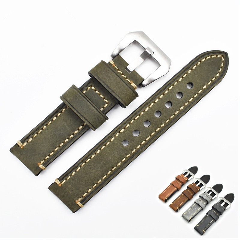 Watch Bands Top Layer Cowhide Genuine Leather Wristwatch Straps Parts 22mm Green