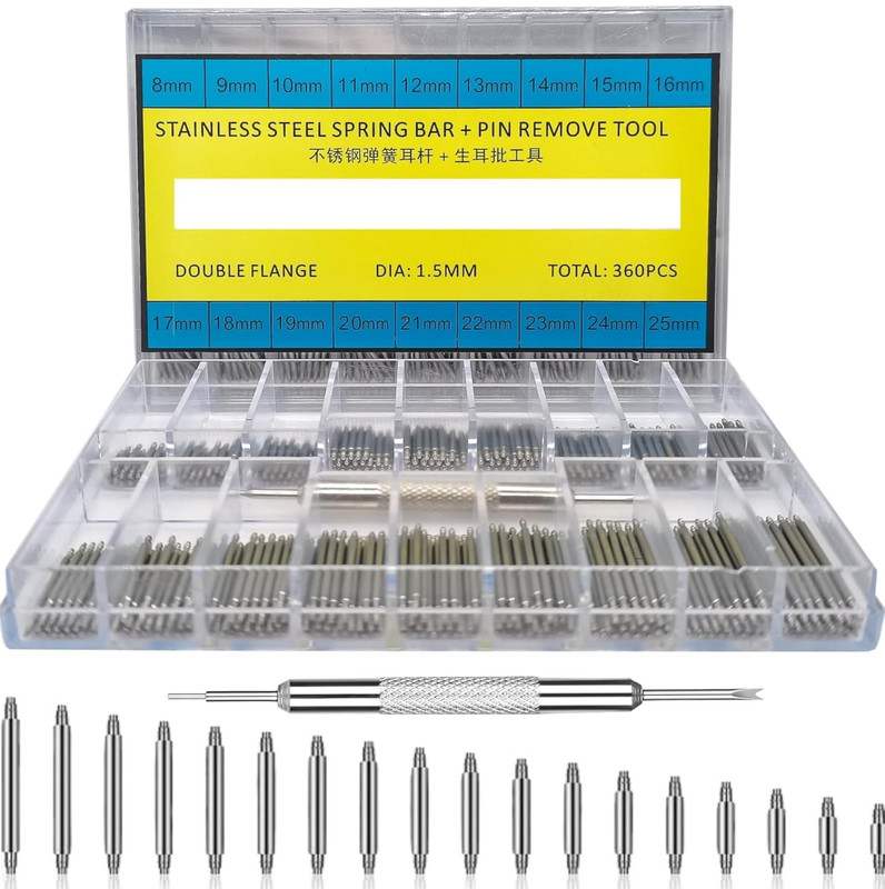 360Pcs 8-25Mm Watch Band Pins,Stainless Steel Watch Pins Suitable for Watchmaker