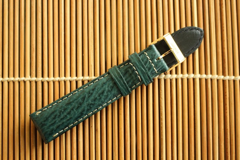 NOS ZENITH 18MM GOLD UNROC BUCKLE GREEN SHARK LEATHER WATCH BAND WATCHBAND STRAP