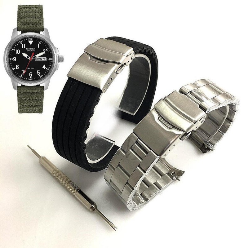 Steel Bracelet & Rubber Replacement Watch Band E101-S006597 Citizen BM8180-03E