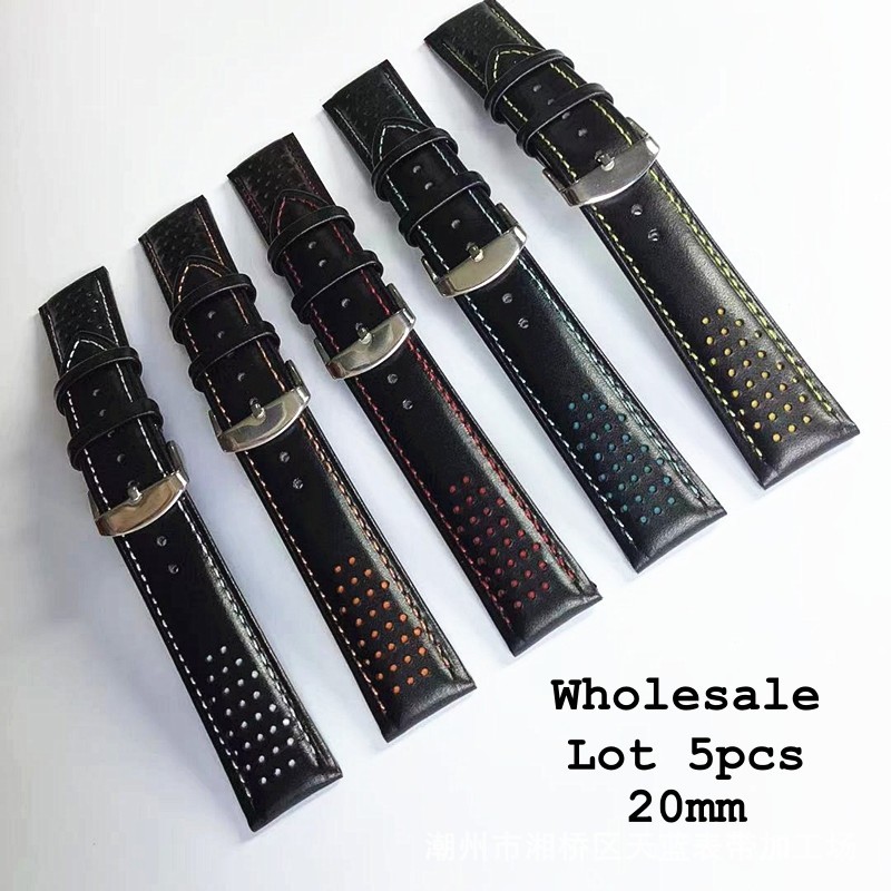 WHOLESALE Lot 5pcs Sport Rally Style Black Leather Watch Strap Band 20mm