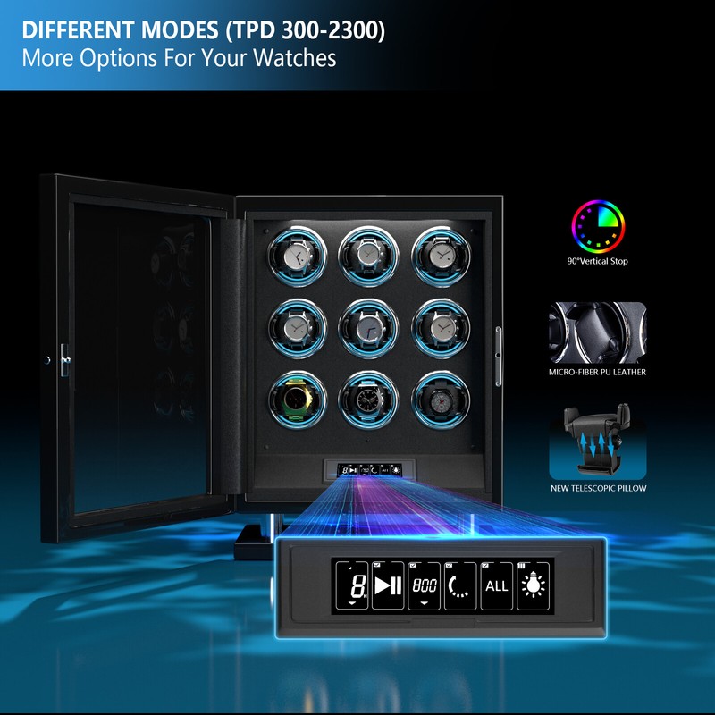 For 9 Watch Automatic Watch Winder LCD Touch Screen Display Storage Case Box RGB gallery