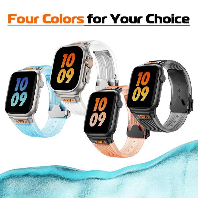 Clear TPU Rubber Sports Band Strap for Apple Watch 9 8 7 6 5 Ultra 2 44/45/49mm gallery