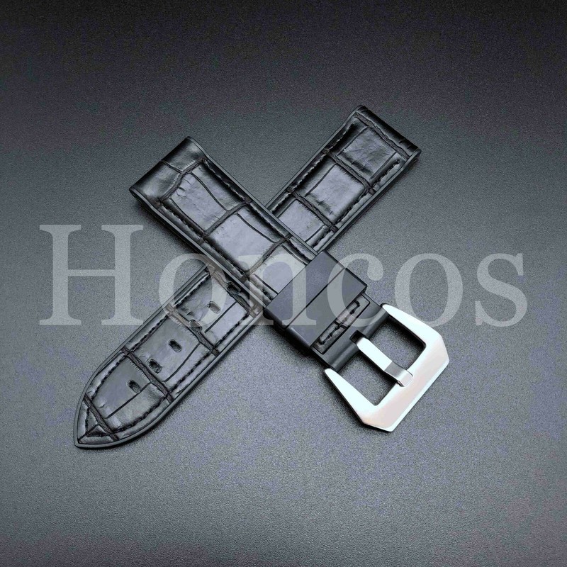 24MM Gummy Black Rubber Strap Band Alligator Crocodile Fits For Panerai Pam USA