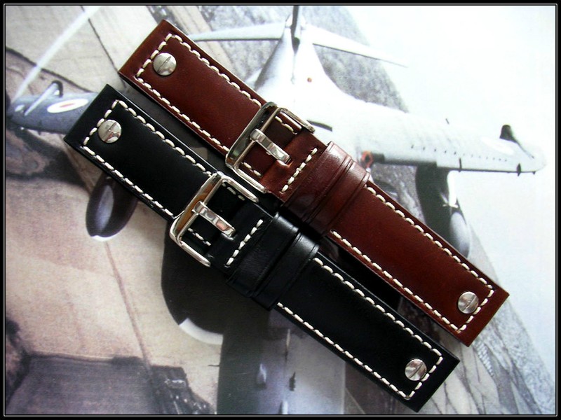 Black or Brown Rivet Pilot Military Chrono leather watch band IW SUISSE 20 22 24