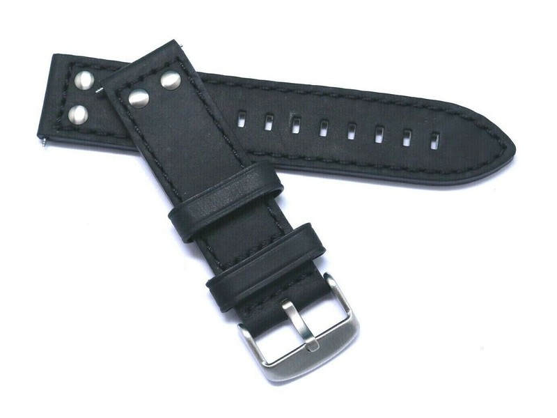 20 22mm Black or Brown Quality Rivet Style Crazy horse Leather Watch Strap Band