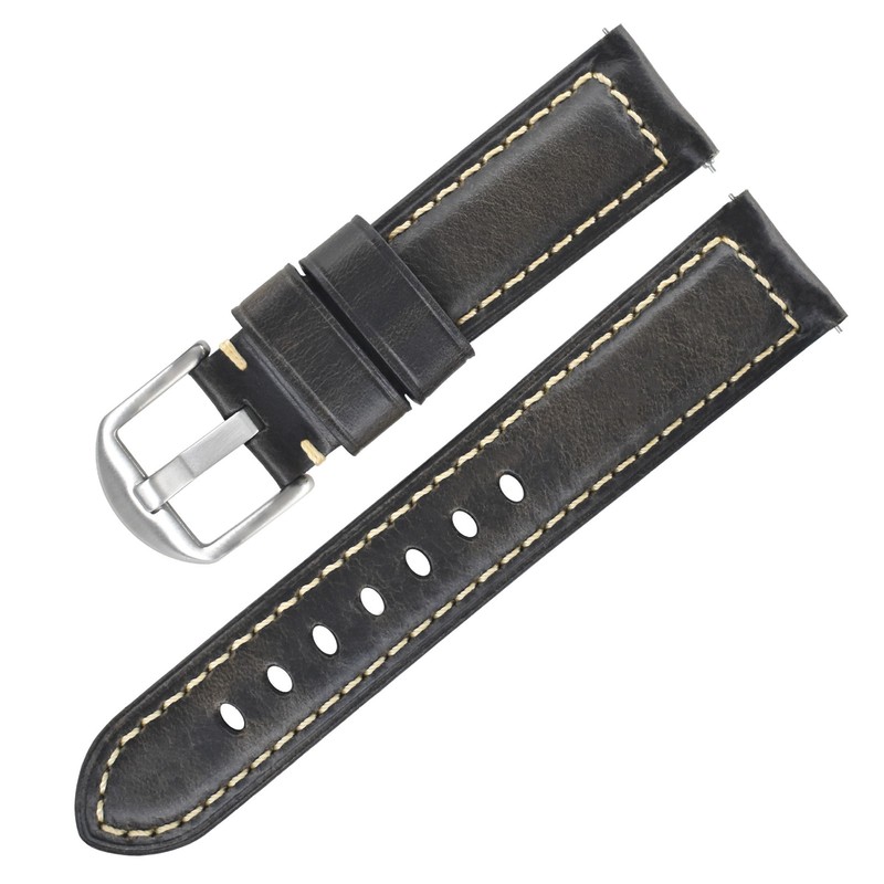 Vintage oil waxed soft genuine leather quick release watch band strap 18mm-26mm